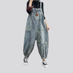 Trendy floral boho baggy women's jeans dungaree