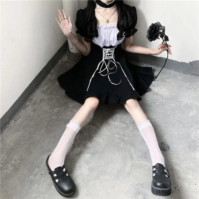 Vintage Bandage Bow Puff Sleeve Lolita Dress