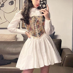Vintage Kawaii Dress Elegant Print Floral Bandage Mini Dress
