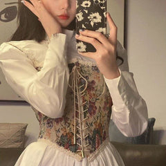 Vintage Kawaii Dress Elegant Print Floral Bandage Mini Dress