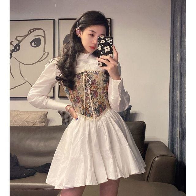 Vintage Kawaii Dress Elegant Print Floral Bandage Mini Dress