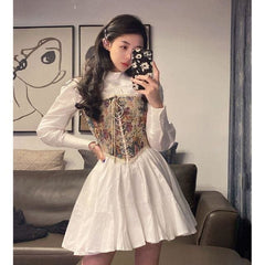 Vintage Kawaii Dress Elegant Print Floral Bandage Mini Dress