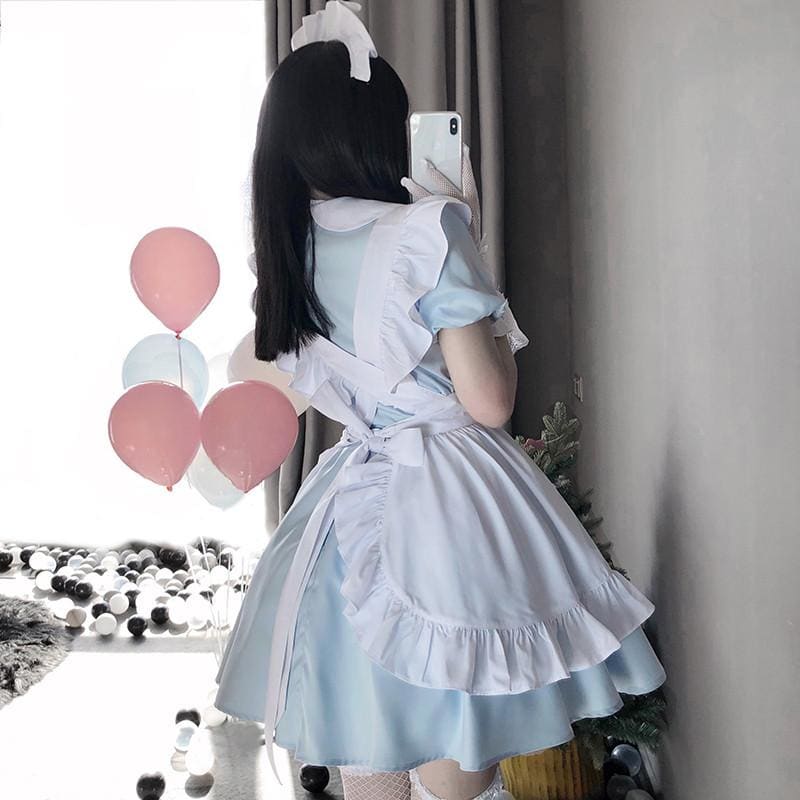 White Blue Cute Maid Dress EE0818