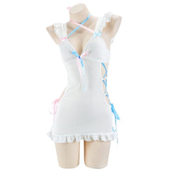 White Lace Up Pink Blue Open Sides Sweet Dress