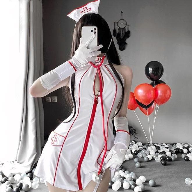 White/Black Nurse Uniform Cosplay Dress Set EE0815