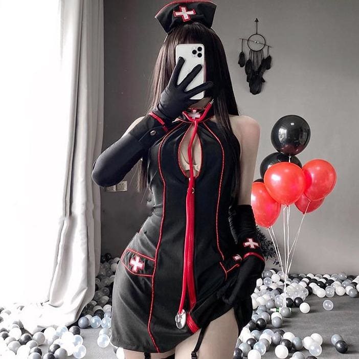 White/Black Nurse Uniform Cosplay Dress Set EE0815