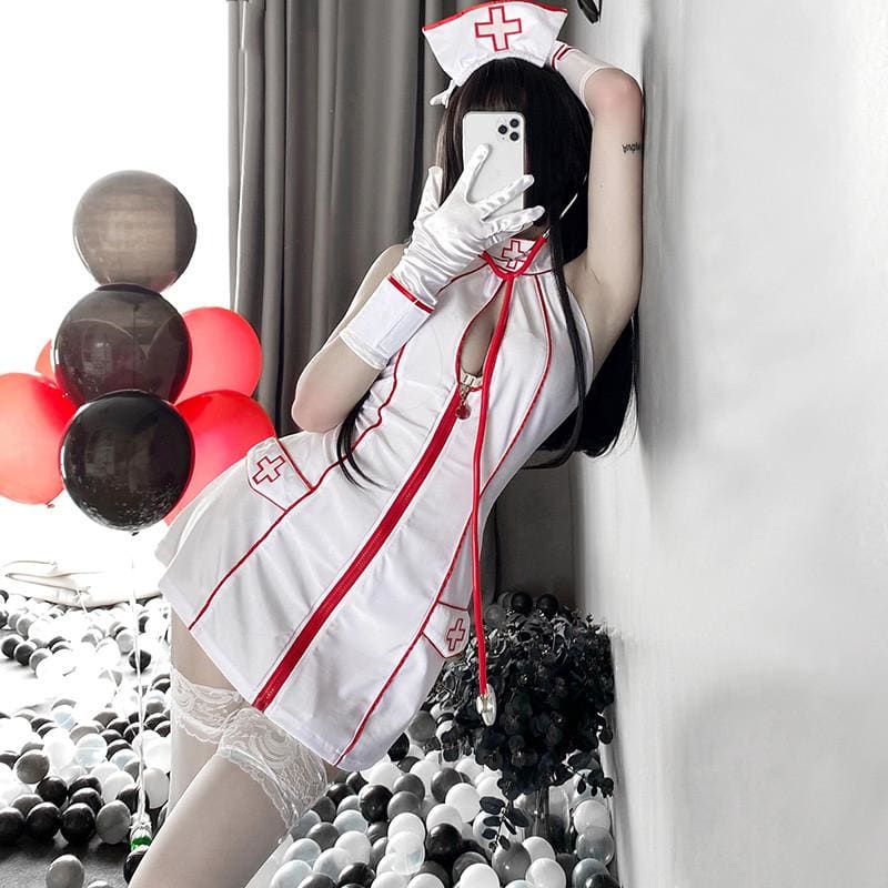 White/Black Nurse Uniform Cosplay Dress Set EE0815