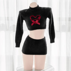 White/Black Super Soft And Warm Sweet Dress With Red Heart EE0964