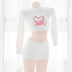 White/Black Super Soft And Warm Sweet Dress With Red Heart EE0964