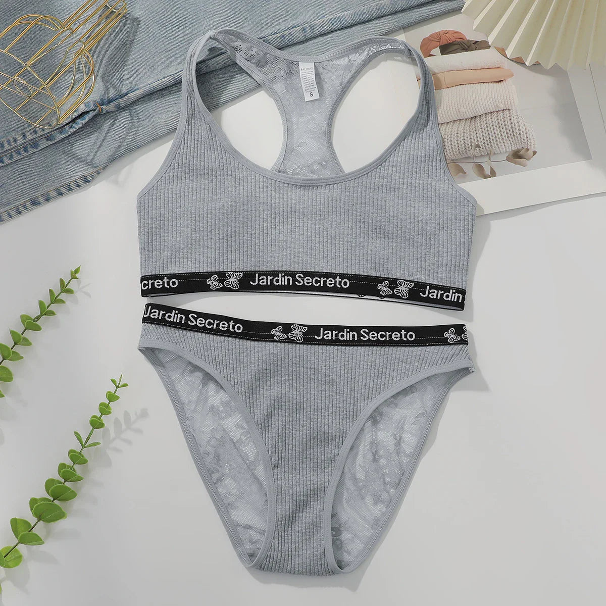 without chest cushion Grey lace elegant no steel ring sexy sports suit yoga women's casual Underwear