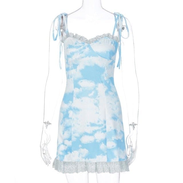 Y2K Sweet Cute Strap Bandage Ruffle Printing Dress
