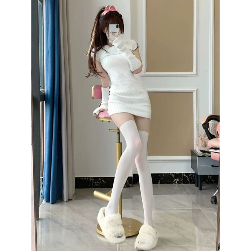Y2K Sweet Soft White Sweater Dress ME14